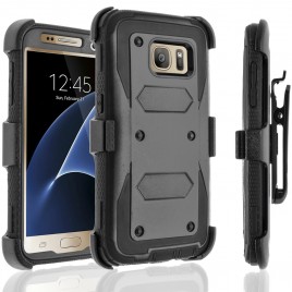 Samsung Galaxy S7 Case, [SUPER GUARD] Dual Layer Protection With [Built-in Screen Protector] Holster Locking Belt Clip+Circle(TM) Stylus Touch Screen Pen (Black)